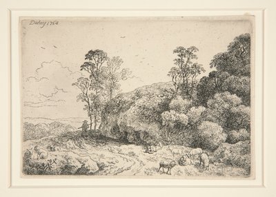 Senza titolo [paesaggio con pecore e un pastore] da Unknown