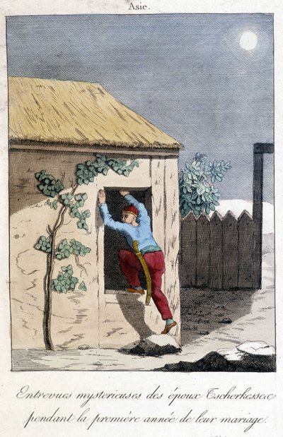 Carta del 1811 che illustra i misteriosi incontri dei coniugi Tscherkessen durante il primo anno di matrimonio (Asia). da Unknown artist