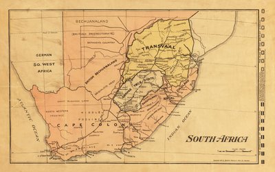 Mappa del 1899 del Sudafrica durante la Seconda Guerra Boera (incisione a colori) da Unknown artist