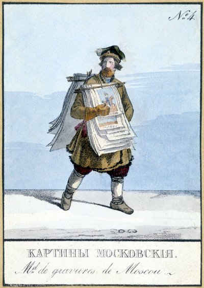 Mercante di incisioni di Mosca nel XIX secolo. Illustrazione del XIX secolo da Unknown artist