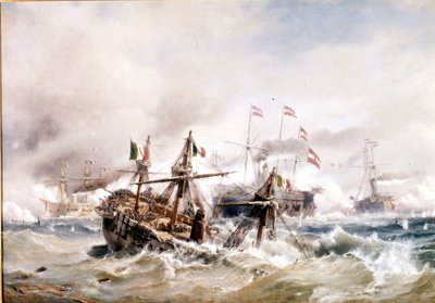 20/07/1866: Battaglia di Lissa al largo della Dalmazia: gli austriaci distruggono la flotta italiana. da Unknown artist