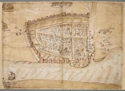 Una rappresentazione del XVI secolo della città di Hull. Questa mappa mostra la città di Hull, situata dove il fiume Hull sfocia nell