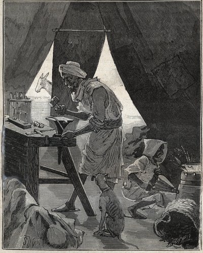 Un gioielliere cabile in Algeria nel XIX secolo. Incisione del 1885 in 