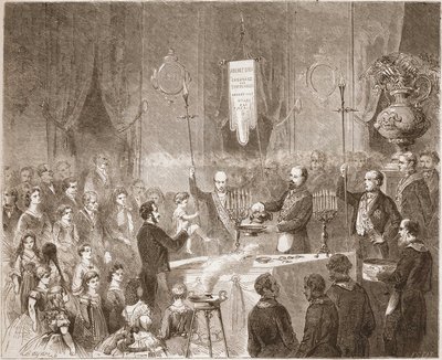 Un battesimo massonico alla loggia della Fraternelle Amitive nel 1861 da Unknown artist