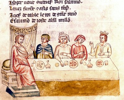Una scena di banchetto: un re e i suoi ospiti - Miniatura dal codice 