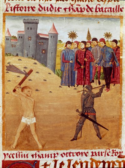 Una battaglia tra un macedone e un ateniese. Miniatura tratta dal 