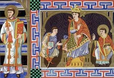 Un diacono, una figura nobile, un re e un vescovo che illustrano il popolo del decimo secolo; Illustrazione del diciannovesimo secolo tratta da "Francia nel decimo secolo" da Unknown artist