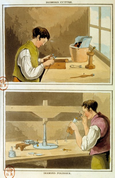 Un tagliatore di diamanti. Incisione del XIX secolo da Unknown artist