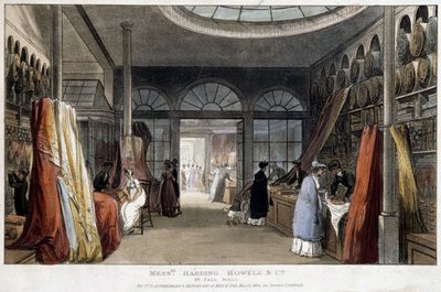 Un negozio di tessuti a Londra (Inghilterra) - Litografia intorno al 1800 da Unknown artist