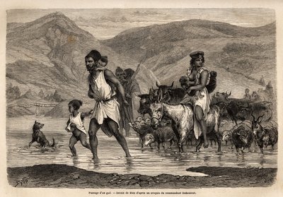 Una famiglia di pastori Kabyle attraversa il wadi Djema per andare al mercato di Beni Menguellet, il più importante della regione; il capo famiglia si avventura per primo, seguito dalla sua famiglia e dal suo gregge, le pecore per prime e dopo di loro il g da Unknown artist