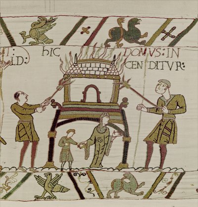 Una casa viene bruciata dai Normanni, Arazzo di Bayeux da Unknown artist