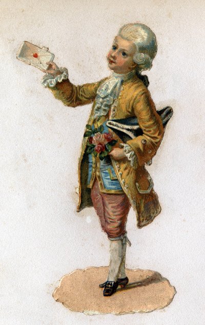 Un messaggero (XVIII secolo) che porta una lettera sigillata. Cromolitografia intorno al 1890. da Unknown artist