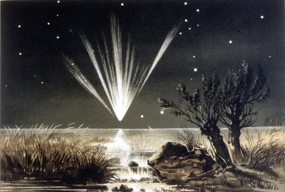 Un meteorite che cade in mare. Litografia a colori della fine del XIX secolo da Unknown artist
