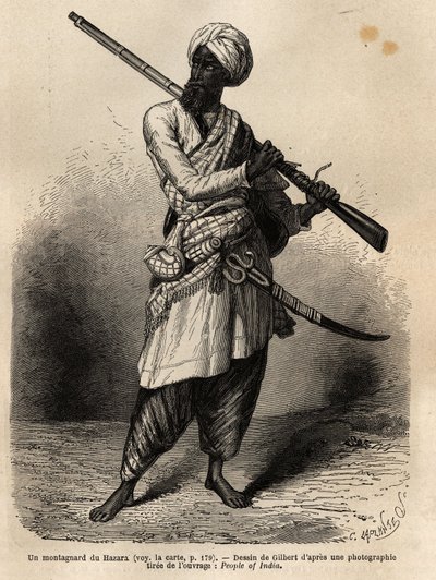 Un montanaro di Hazara (Punjab, India). Incisione per illustrare il viaggio nel Punjab e Kashmir, racconto di Guillaume Lejean, nel 1866, pubblicato in "Le tour du monde, nouveau journal des voyages", sotto la direzione di Edouard Charton da Unknown artist