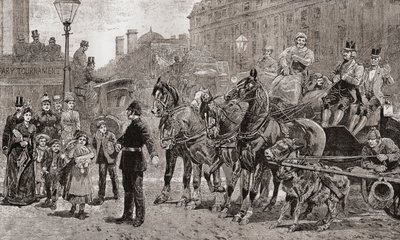 Un poliziotto ferma il traffico in un incrocio affollato per permettere ai pedoni di attraversare la strada, Londra, Inghilterra da Unknown artist