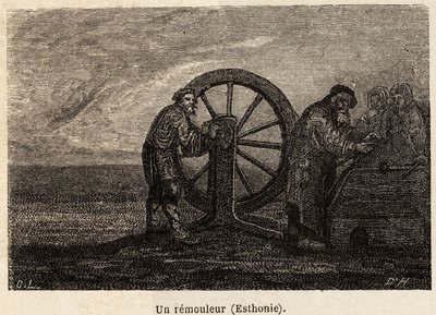 Un traslocatore in Estonia. Disegno di Henriet per illustrare il suo viaggio nelle province baltiche russe nel 1851-54. Incisione in "Le tour du monde", a cura di Edouard Charton da Unknown artist