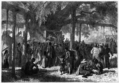 Una rappresentazione di burattini in Annam. Incisione in "Le journal de la jeunesse" da Unknown artist