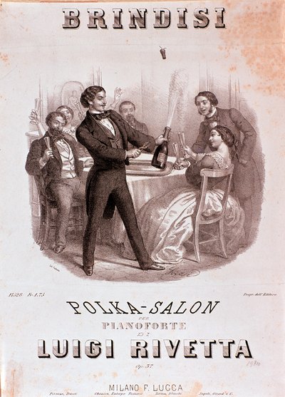 Scena di brindisi (Illustrazione della partitura di Brindisi polka di Rivetta) da Unknown artist