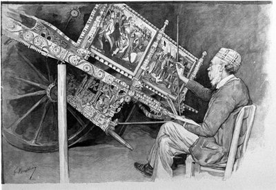 Un pittore di carri tradizionali siciliani. Incisione del XIX secolo da Unknown artist