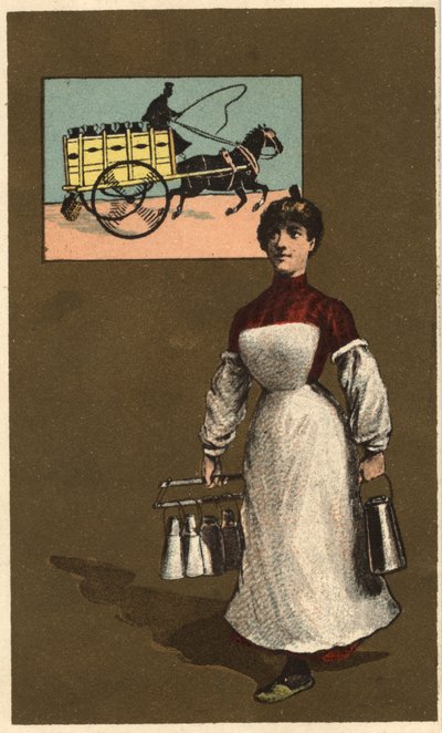 Un lattaio ambulante (consegna o latteria). Cromolitografia anonima, fine XIX secolo da Unknown artist