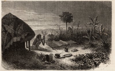 Un tessitore e il suo tessitore, sulle rive del fiume Zambeze. Incisione per illustrare i primi viaggi del Dr. Livingstone in Africa meridionale dal 1840 al 1856, in "Le tour du monde, nouveau journal des voyages", a cura di Edouard Charton da Unknown artist
