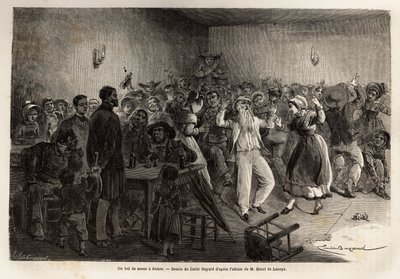 Un ballo di nozze a Salers, incisione per illustrare un viaggio ai vulcani della Francia centrale nel 1864, in 