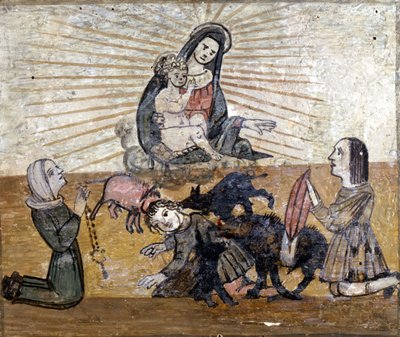 Un giovane attaccato da un gruppo di cinghiali. Ex voto del XVI secolo del santuario della Madonna del Monte vicino a Cesena da Unknown artist