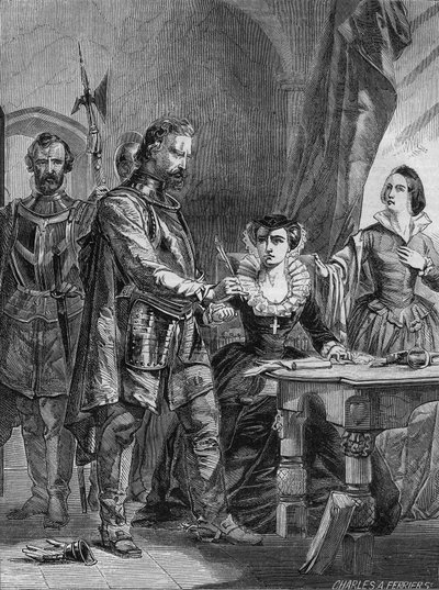 Abdicazione di Maria I Stuart (1542-1587), Regina di Scozia e Francia (1559-1560). Incisione del 1861. da Unknown artist
