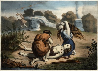 La morte di Abele. Abele sacrificò una delle sue pecore a Dio. Dio preferì questa offerta all