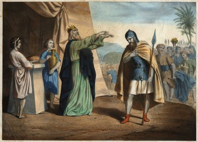 Abramo vincitore dei quattro re riceve la benedizione di Melchisedec, re di Salem. Incisione anonima della metà del XIX secolo da Unknown artist