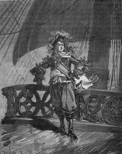 Ammiraglio Tourville (Anne Hilarion di Costentin (Cotentin), Conte di Tourville (1642-1701) sulla nave "Soleil Royal". Incisione del XIX secolo. In "Histoire de France" di Jules Michelet da Unknown artist