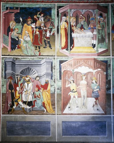 Adorazione dei Magi, circoncisione, scherno, flagellazione, Vita di Cristo (XV secolo), affreschi, Cappella di San Sebastiano, Villard-de-Lans, Rodano-Alpi, Francia da Unknown artist