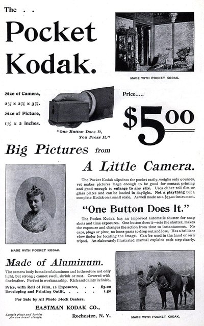 Pubblicità per la fotocamera tascabile Kodak. (Pocket Kodak) 1895. Collezione privata da Unknown artist