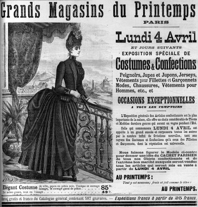 Pubblicità per i grandi magazzini Printemps a Parigi, in Le Monde Illustré 1887 da Unknown artist