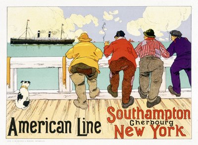 Poster pubblicitario per la American Line "Southampton, Cherbourg, New York" in "Cartellone Illustrato", Bruxelles da Unknown artist