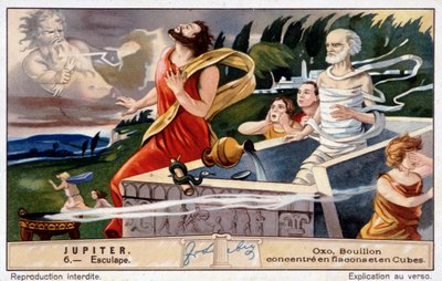 Esculapio muore, fulminato da Giove, per aver resuscitato i morti - Cromolitografia Oxo, prodotta da Liebig da Unknown artist