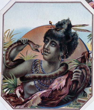 Donna nera africana e serpente - Etichetta di scatola di sigari, fine XIX secolo da Unknown artist