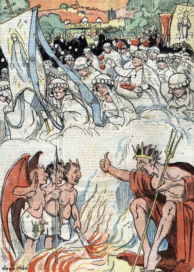 Dopo un periodo di divieto di manifestazioni pubbliche religiose, riprendono le processioni e i pellegrinaggi in Francia Illustrazione da "Le pelerin" del maggio 1921 da Unknown Artist