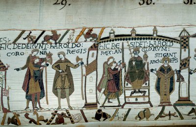 Dopo la morte di Edoardo il Confessore, Harold fu incoronato re con il nome di Harold II nel 1066 (dettaglio) da Unknown artist