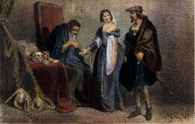 Agnese Sorel (1422-1450) (Dama di Beaute sur Marne), conosciuta come "La Bella Agnese", favorita di Carlo VII che consulta un astrologo. Incisione del 19° secolo. Biblioteca di Brera. Milano da Unknown artist