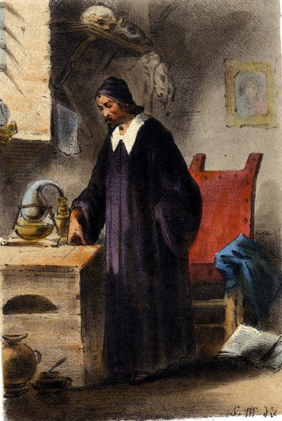 Alchimista Nicola Barnaud, ricercatore della pietra filosofale. da Unknown artist