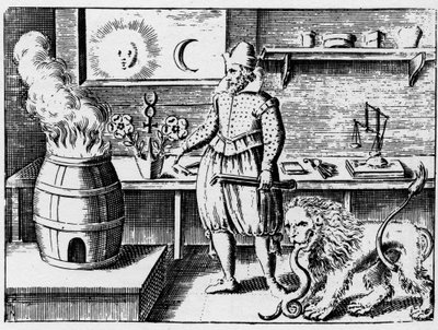 Alchimia - La fiamma - Incisione del 1659 in "L