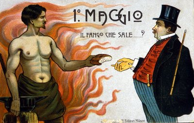 Allegoria delle lotte di classe: 1° maggio: il fango sale, un operaio offre pane a un borghese. 1898 da Unknown artist