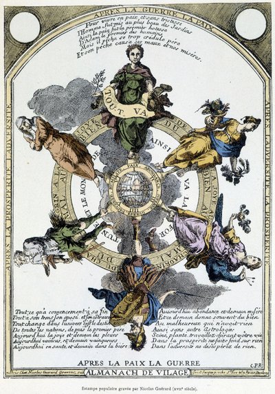 Almanacco di villaggio "Dopo la guerra, la pace, dopo la pace, la guerra": armadio tenuto in campagna e progettato in un senso di dolce filosofia per risvegliare nelle masse lo spirito di rassegnazione di fronte alle miserie del tempo - XVII secolo da Unknown artist