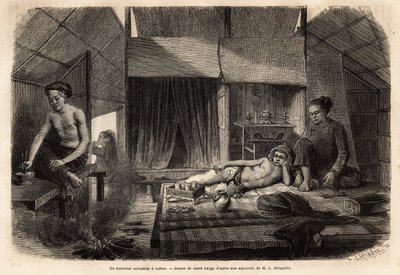Un interno annamita a Lakon (Laos), incisione per illustrare il viaggio di esplorazione in Indocina, di Francis Garnier, 1866-1868 da Unknown artist