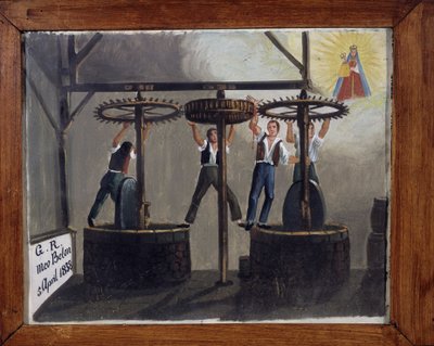 Un incidente al frantoio - ex-voto di Notre Dame de Laghet da Unknown artist