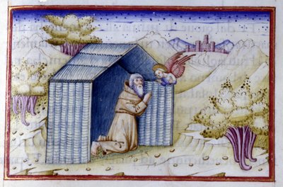 Un angelo visita un eremita. Manoscritto del XV secolo. Bibl. Nazionale Braidense da Unknown artist
