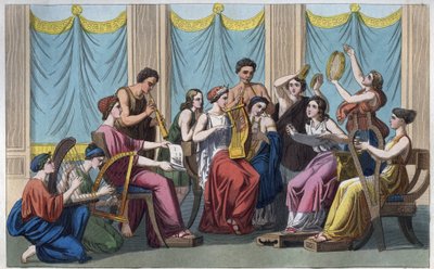 Antica Grecia - Concerto con diversi strumenti - incisione da "Usi e Costumi di Tutti i Popoli dell