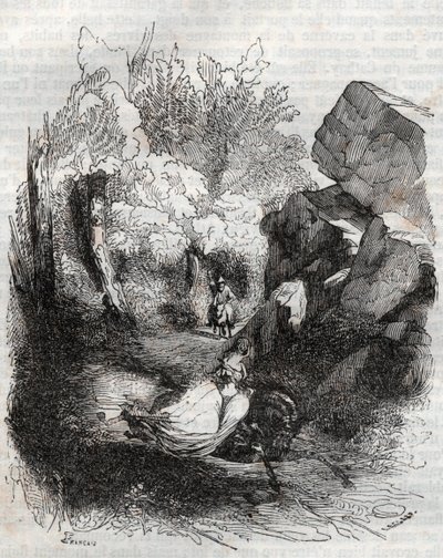 Angelica fuggendo dal vecchio eremita - incisione del 1851 da 