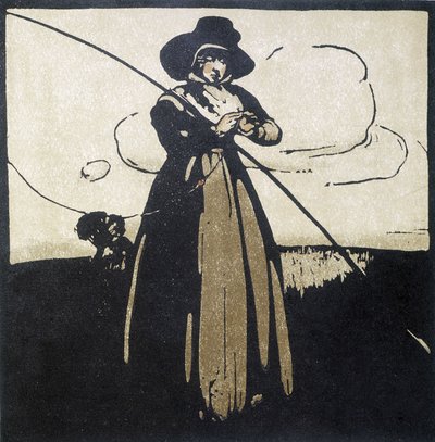 Pesca: donna che prepara il suo amo - calendario da Unknown artist